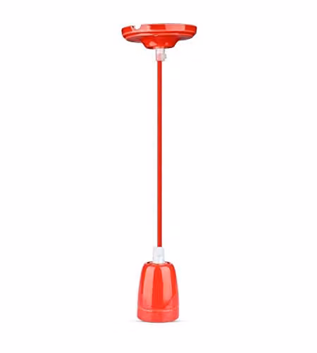 Portalampada in Porcellana E27 (Max 60W) Colore Rosso e Cavo in Corda