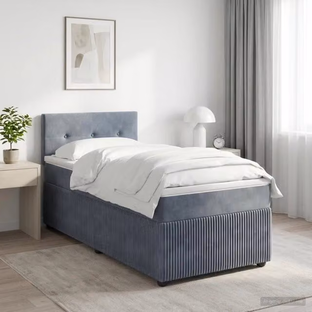 Letto box spring con materasso ibrido vidaXL in velluto grigio scuro e bianco L/P/H: 90 x 200 cm
