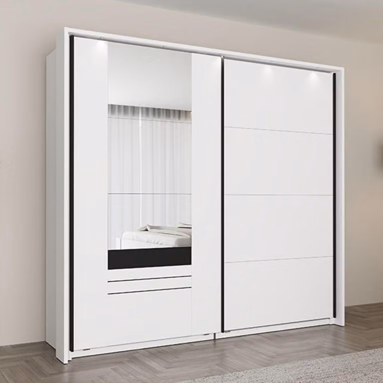 Lalibe - Guardaroba 2 Ante, 220x205h cm Bianco Opaco, 2 Ripiani