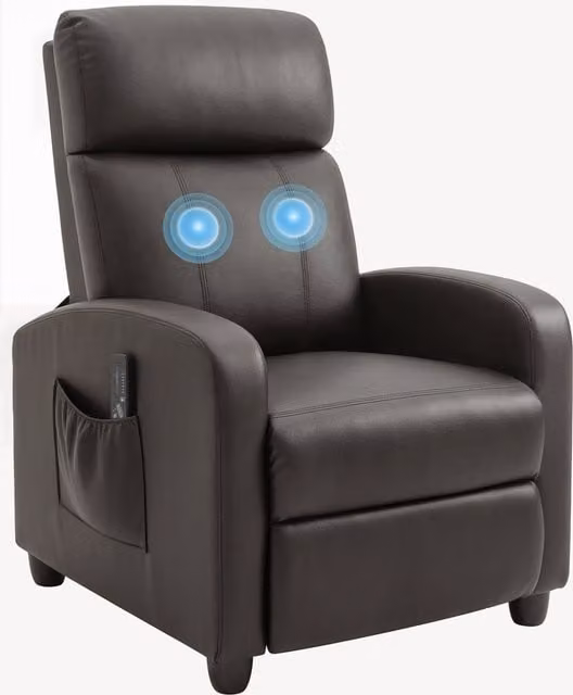 Poltrona Relax Massaggiante Aosom con 8 Programmi, Reclinazione fino a 150°, Poggiapiedi e Imbottitura in Pelle Sintetica, Marrone