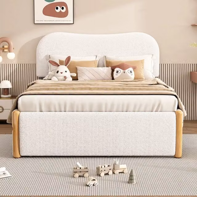 Letto a castello per bambini - Xylo - 140x200 cm - Bianco - Capitonato con letto estraibile