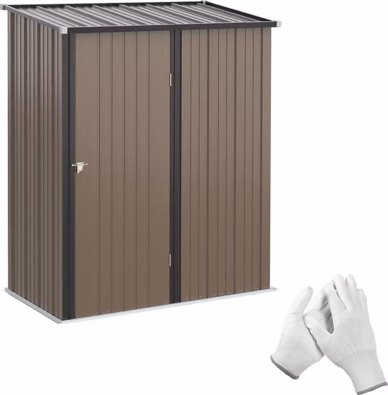 Casetta da giardino con veranda, in acciaio zincato marrone - 161,5 x 94,5 x 196 cm - 1,34 m² di superficie coperta