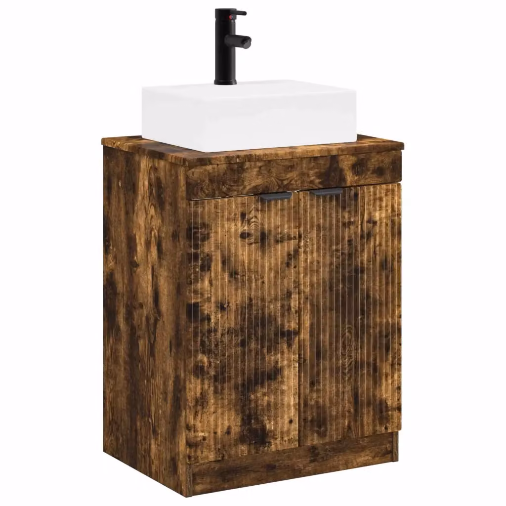 Mobile lavabo da bagno moderno vidaXL in legno color rovere marrone con ante a cerniera e ripiani interni L/P/H: 70 x 41 x 54 cm – 2