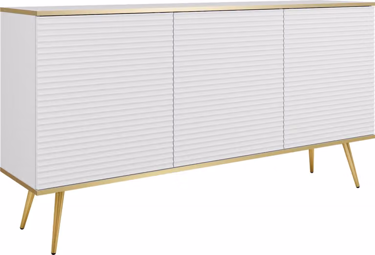 Credenza glamour bianca con gambe dorate, 160 x 85 x 39