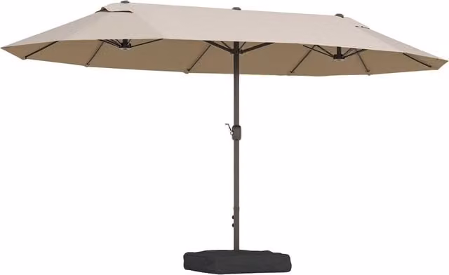 Ombrellone da Giardino Doppio con 12 Stecche e Apertura a Manovella in Acciaio e Poliestere, Colore Beige, L: 455 cm, P: 265 cm, H: 238 cm