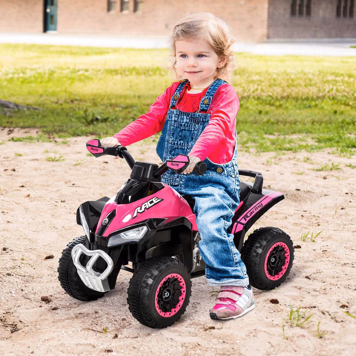Quad Giocattolo Cavalcabile HOMCOM per Bambini con Luci e Suoni, Movimento a Spinta, Rosa, L: 67.5 cm, P: 38 cm, H: 44 cm – 2