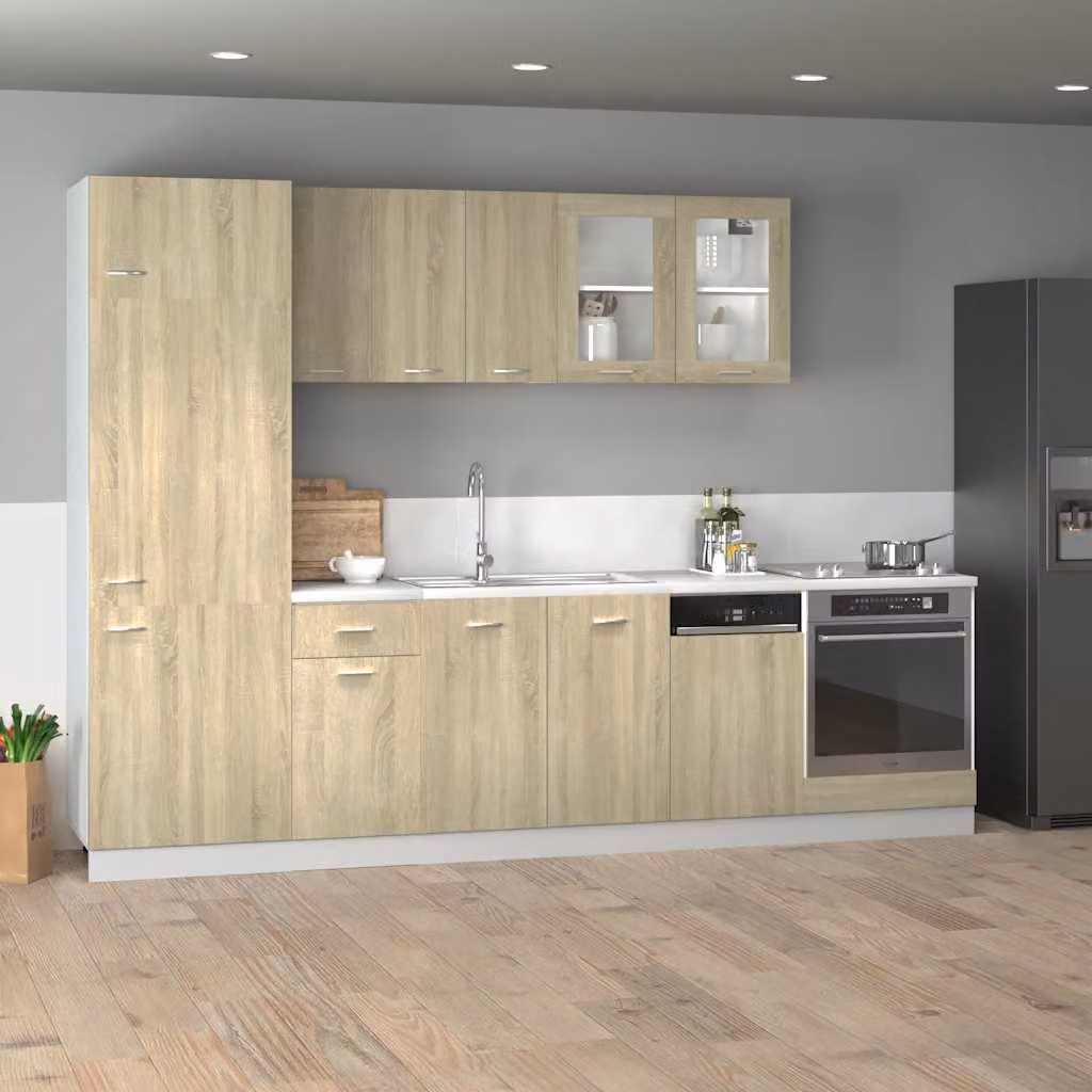 Set di mobili da cucina moderni vidaXL in legno marrone con ante in vetro e ripiani interni – 1