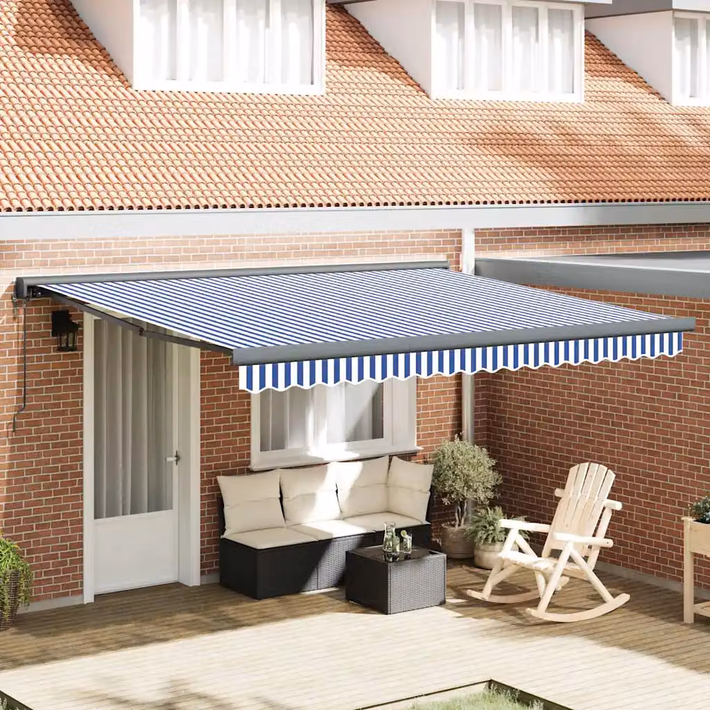 vidaXL Tenda Sole Retrattile Blu e Bianca 3,5x2,5m Tessuto e Alluminio