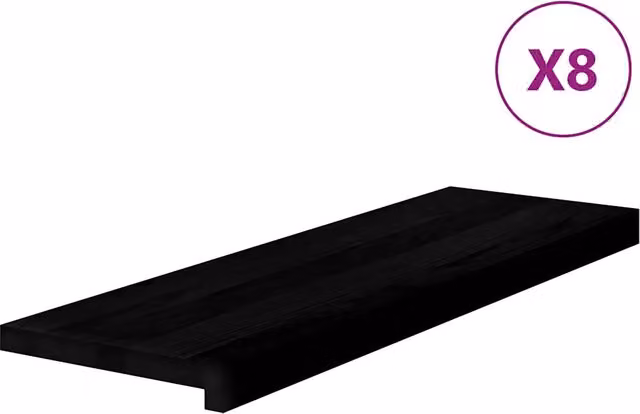Set di 8 tappetini autoadesivi per scale in legno massello di rovere, colore marrone scuro, L: 80 cm, P: 25 cm, H: 2 cm