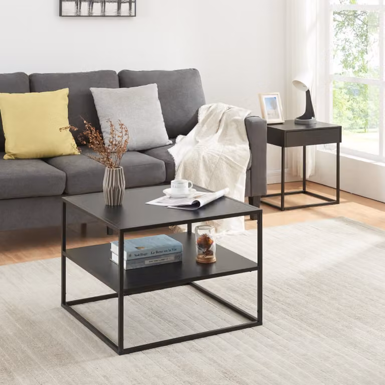 Tavolino 'Solund' con ripiano in acciaio 60 x 60 x 45 cm nero, opaco