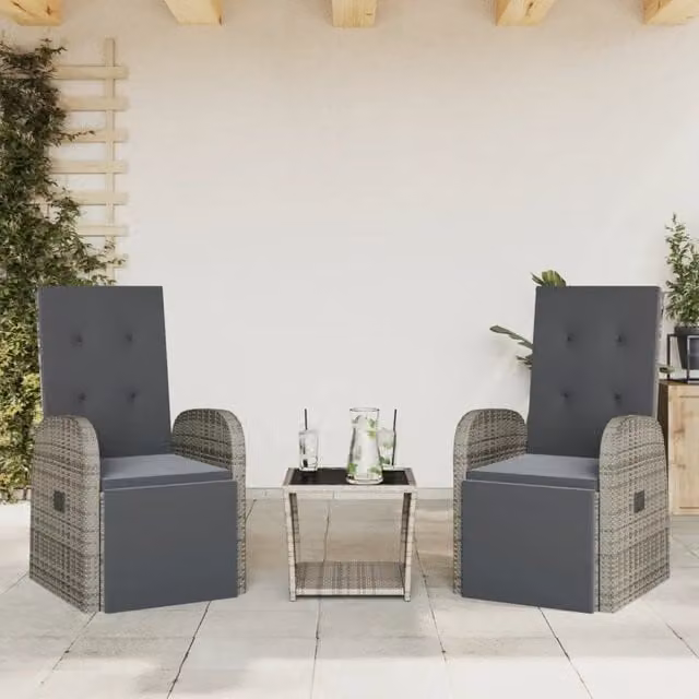 Set da Pranzo da Giardino 3 pz con Cuscini in Polyrattan Grigio 3277608