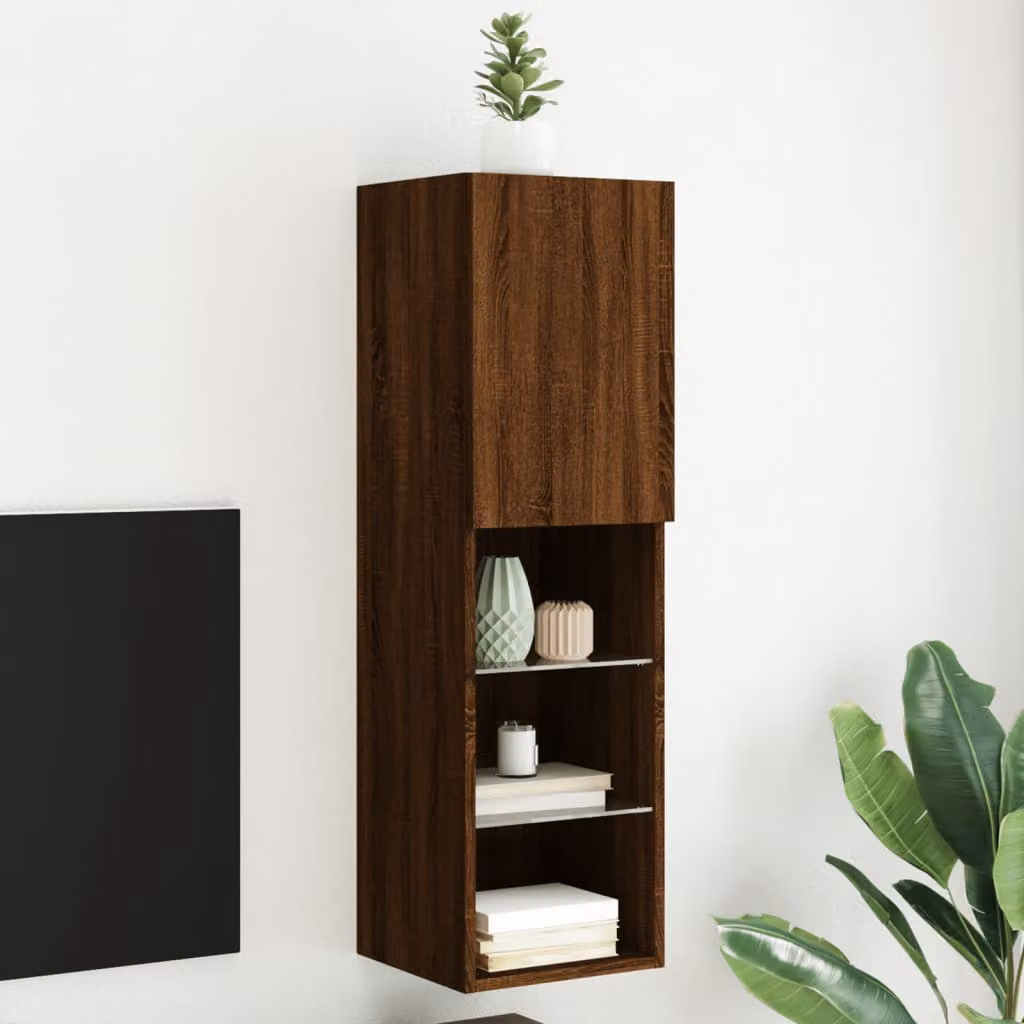 Mobile TV vidaXL con Luci LED in Rovere Marrone, L/P/H: 30,5 x 30 x 102 cm