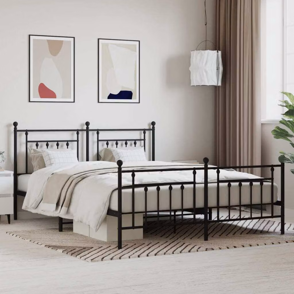 The Living Store Struttura letto con testiera e pediera in metallo nero 180x200 cm
