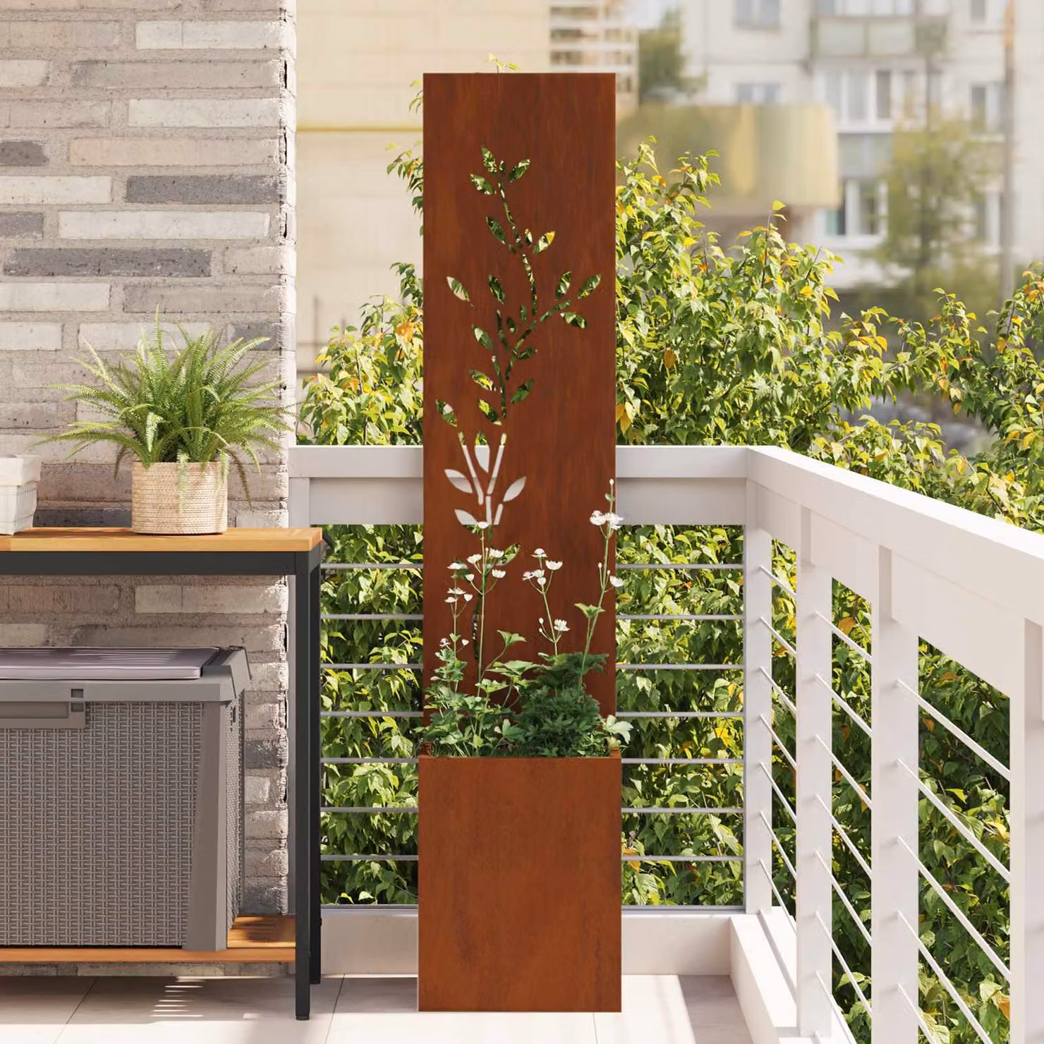 vidaXL Paravent per privacy in giardino in acciaio, Marrone, L/P/H: 32 x 32 x 150 cm