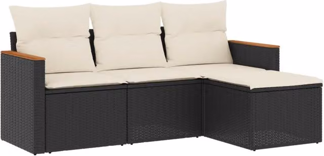 Set Divani da Giardino 4 pz | Set Salotto da Giardino con Cuscini Nero in Polyrattan