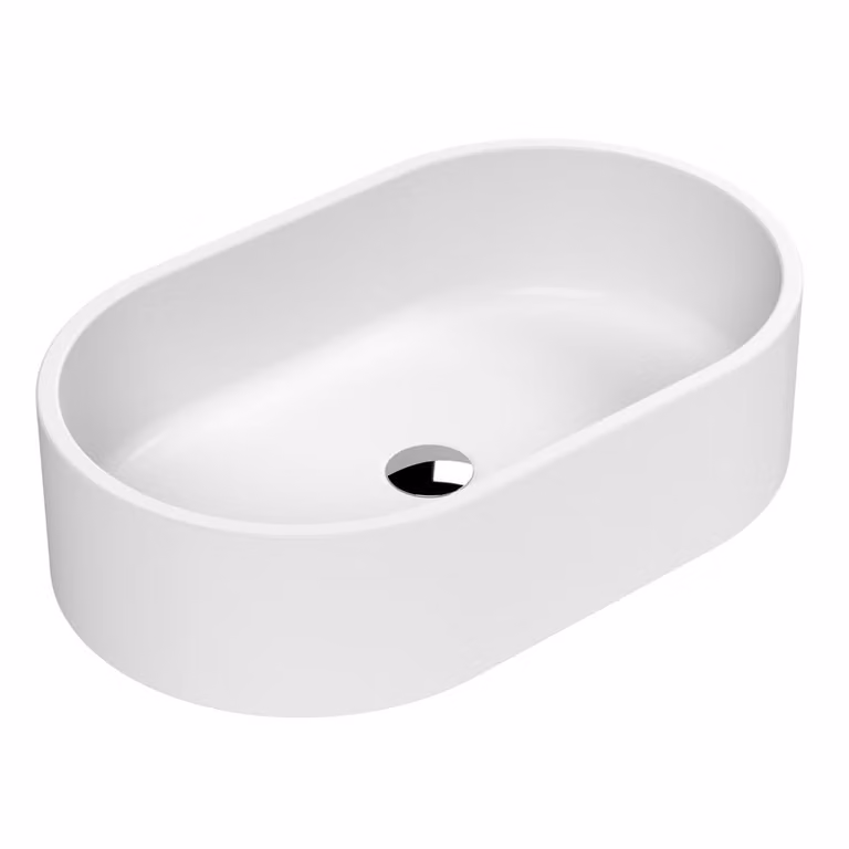 Lavabo Appoggio Ovale Moderno Bianco Opaco 565x350mm (No Fori)