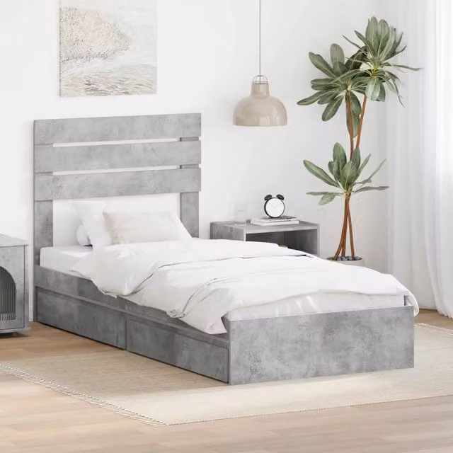 Letto con Contenitore con testiera-Struttura Letto con contenitore Grigio cemento 90 x 190 cm 788764