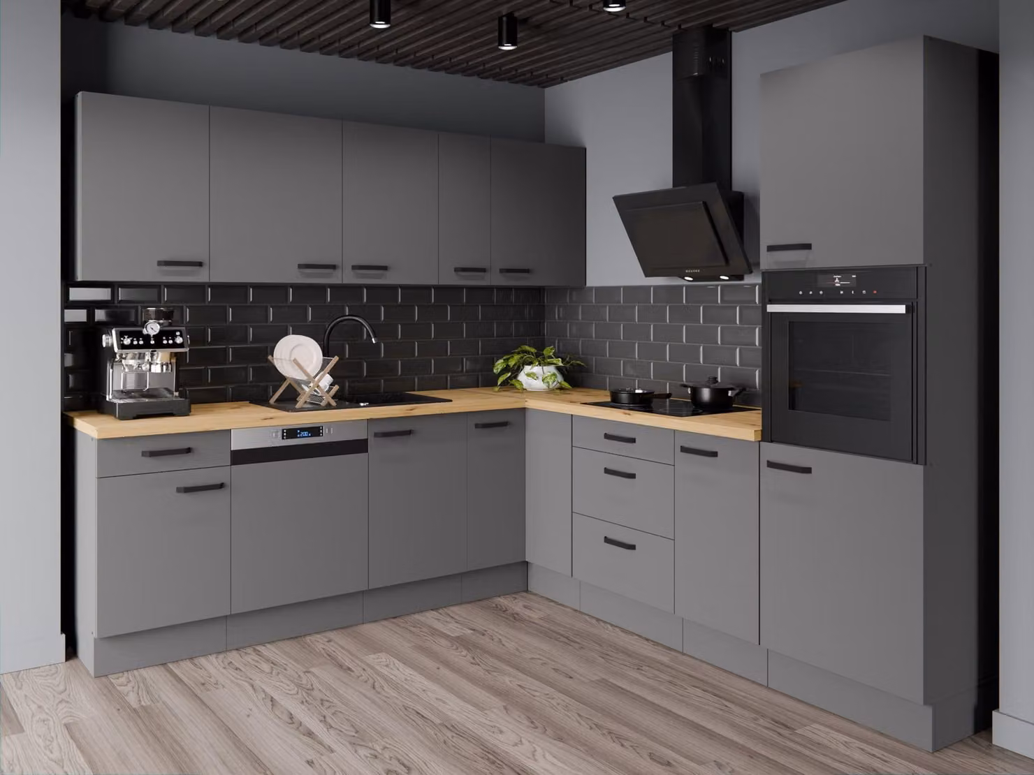 Cucina ad angolo NESSA 250x250 cm, cucina componibile, cucina ad angolo, cucina antracite