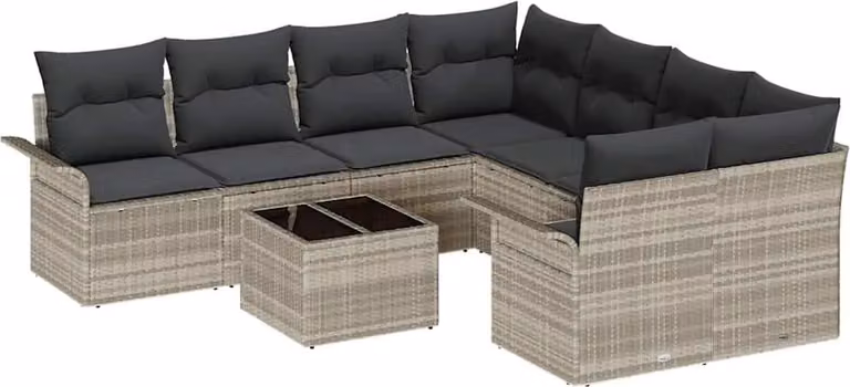Set Divano da Giardino 9 pcs Grigio chiaro Poly Rattan