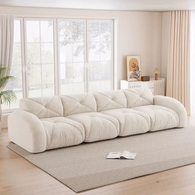Divano Modulare 4 Posti in Tessuto Chenille ¨C MINIMAL ¨C Bianco, Senza Montaggio