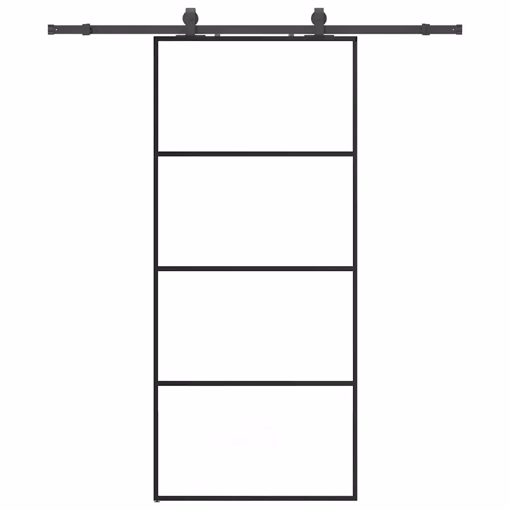 Porta Scorrevole Moderna VIDAXL in Vetro Trasparente con Telaio in Alluminio Nero L: 90 cm, H: 205 cm – 2