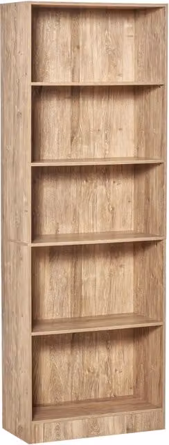 Libreria Minimal con 5 Livelli e Ripiani Regolabili in Legno Naturale L: 63 cm, P: 29.5 cm, H: 176 cm – 1