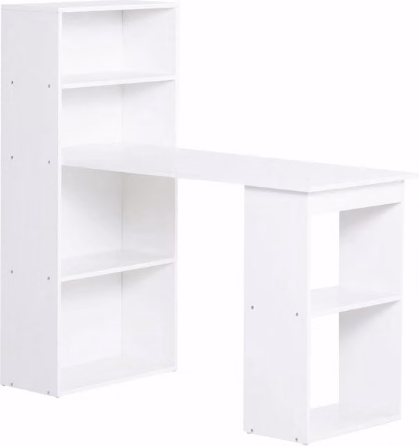 Scrivania lineare Chicfurn bianca con 4 ripiani e 2 vani aperti per ufficio e studio L: 120 cm, P: 55 cm, H: 120 cm