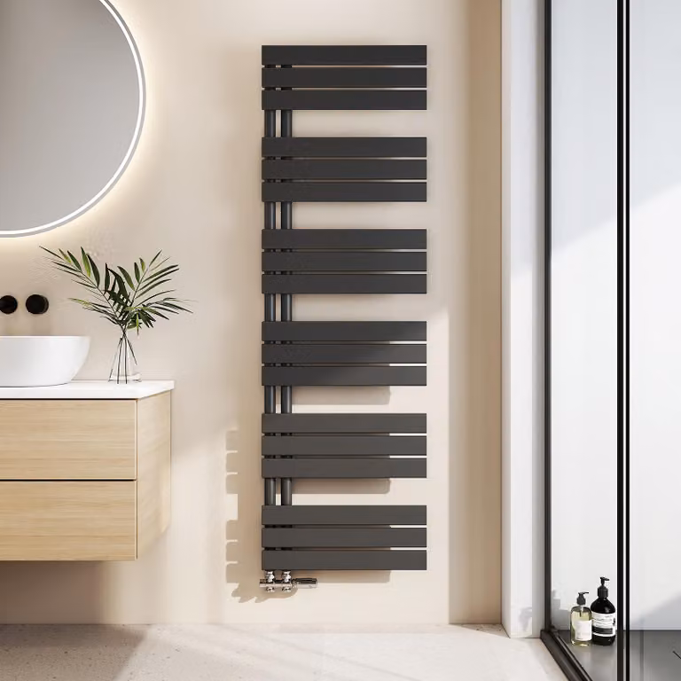 EMKE radiatore bagno piatto 1599x500 mm nero scaldasalviette asciugamani asciugatrice porta asciugamani collegamento laterale per bagno acqua calda 794W senza elemento riscaldante