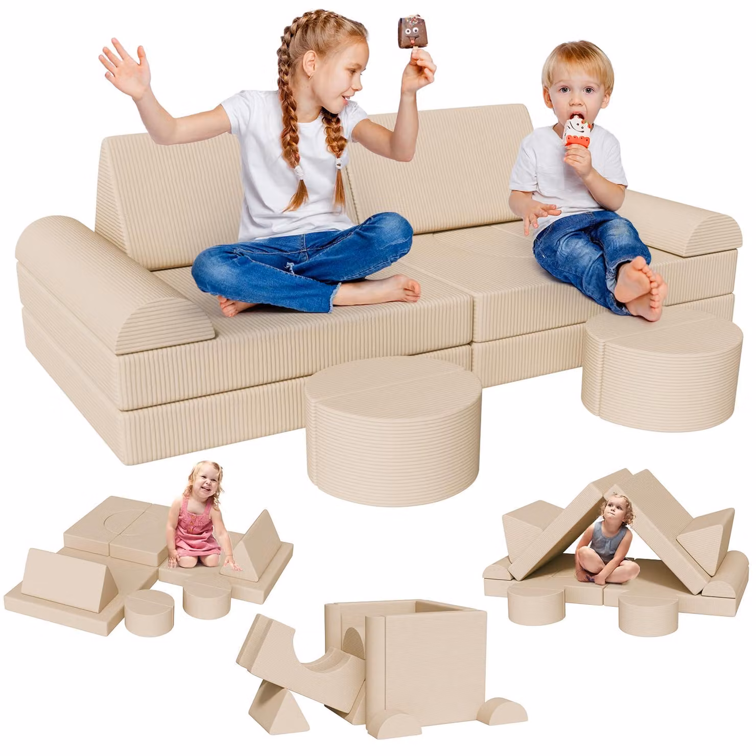Divano giocattolo Clevich per bambini, divano modulare per bambini, Oeko-Tex Standard 100