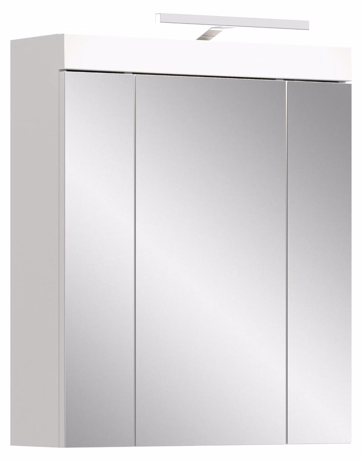 Specchio con armadietto, dimensioni 60x70x18 cm, 3 ante, 6 ripiani, illuminazione LED, colore bianco
