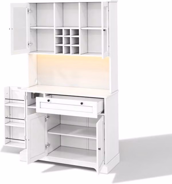 Buffet alto con LED a colori, ripiani regolabili e presa integrata, 180 × 105 × 40 cm