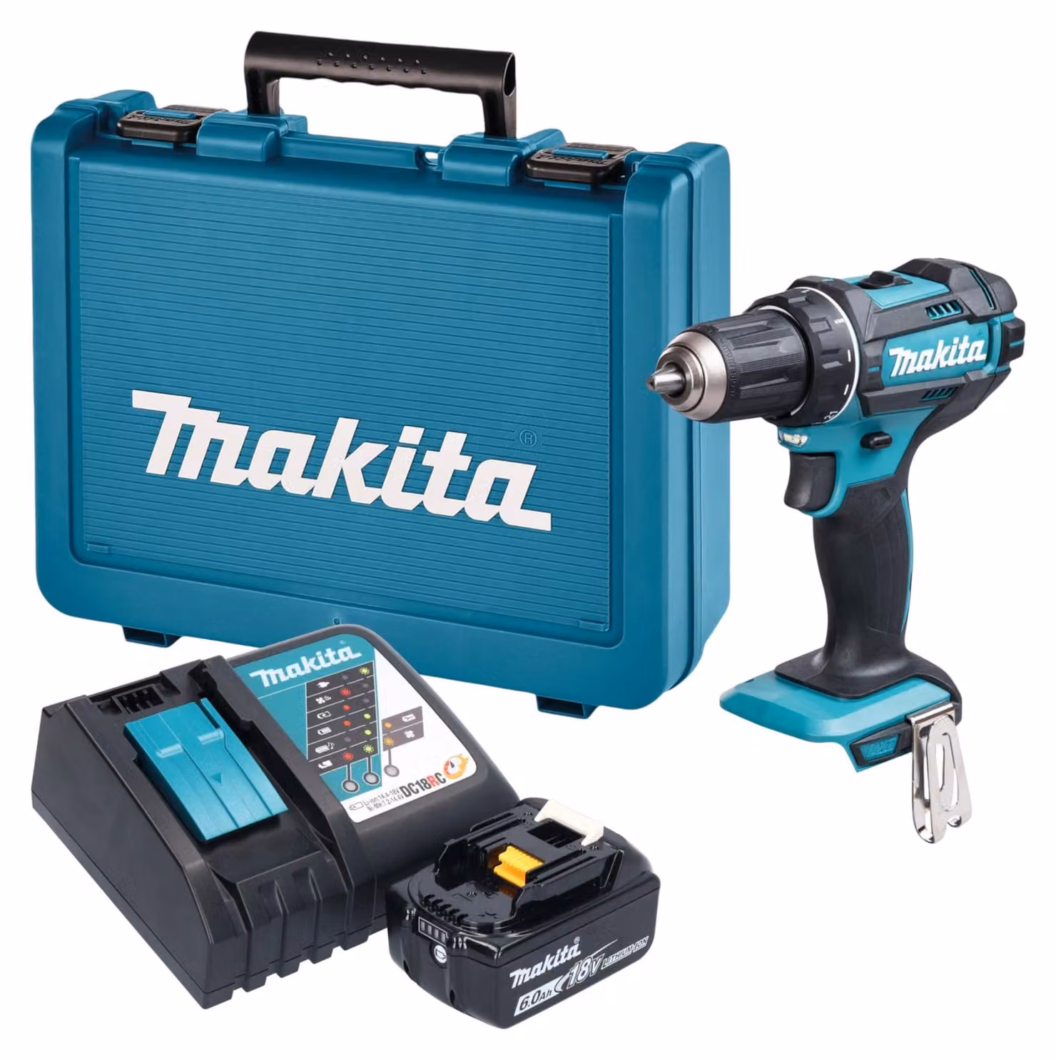 Trapano avvitatore a batteria Makita DDF 482 RG1E 18 V 62 Nm + 1 batteria da 6,0 Ah + caricabatterie + valigetta
