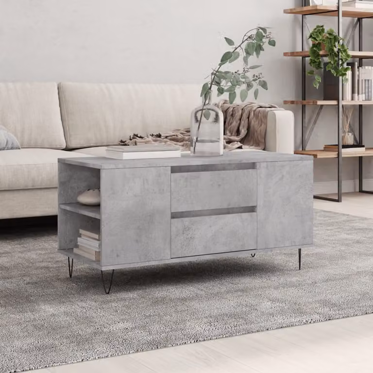 vidaXL Tavolino da Salotto Moderno Grigio Cemento in Legno e Metallo L: 102 cm, P: 44,5 cm, H: 50 cm