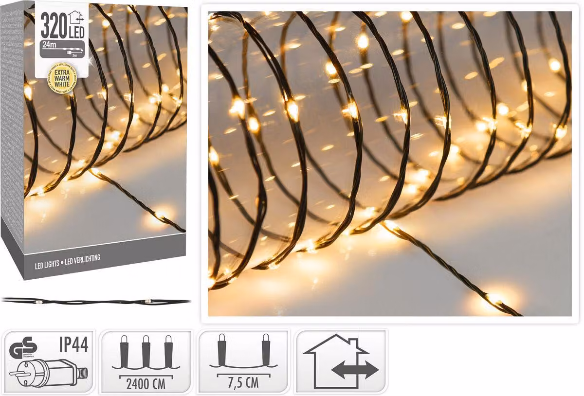 320LED filo luci fiabesche extra bianco caldo 24 metri illuminazione natalizia IP44