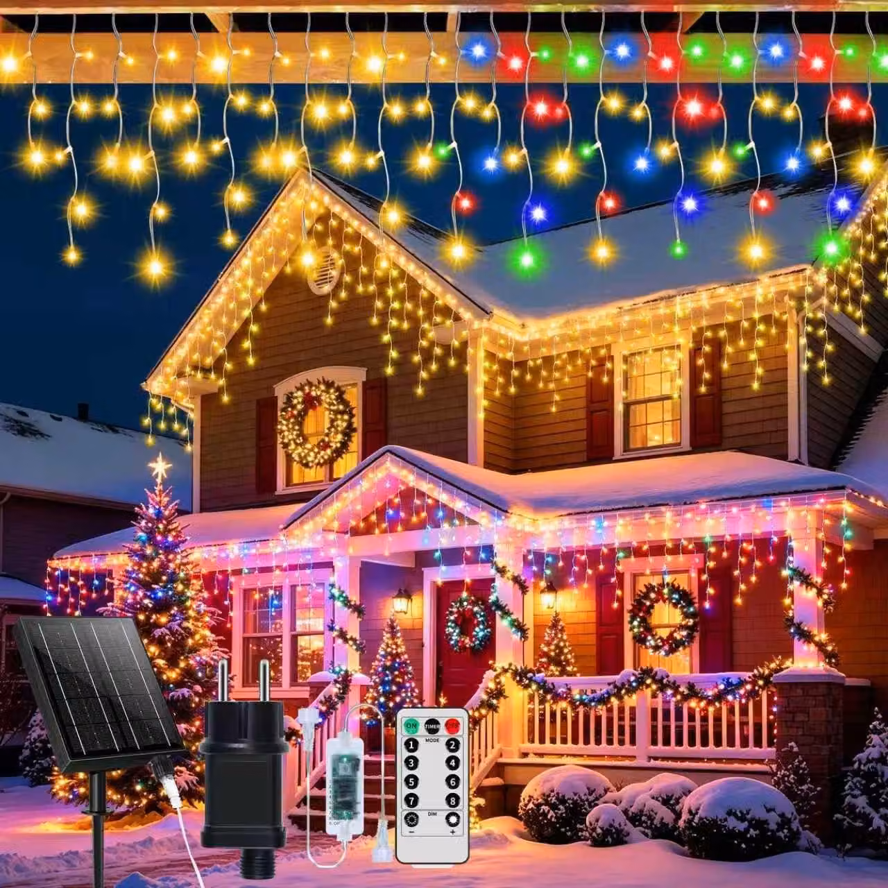 Catena luminosa solare con 600 LED, lunghezza totale 25+5 metri, luce bianca calda