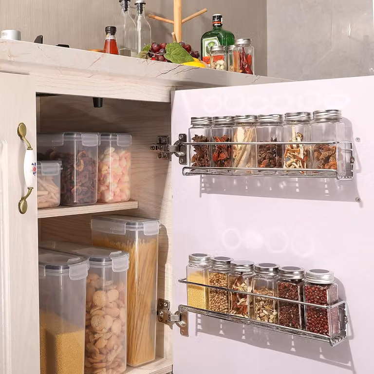 Portaerbe in metallo da appendere - set di 4 pezzi da parete - senza forare - organizzatore per mobili da cucina - scaffale da parete per spezie - organizzatore per mobili da cucina 29 x 6 x 65 cm