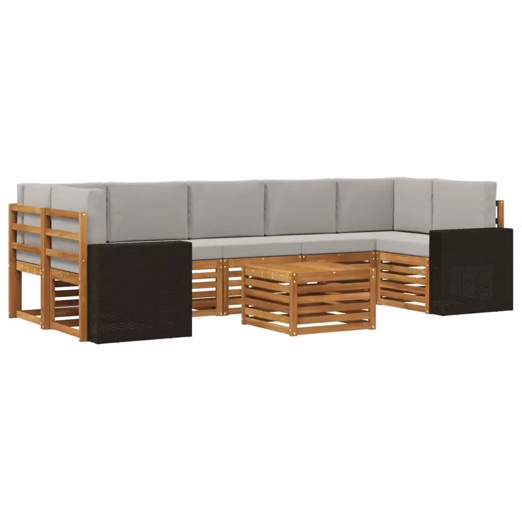 Set di divani da esterno a L vidaXL in legno di acacia con cuscini beige e grigi per giardino e terrazza – 2