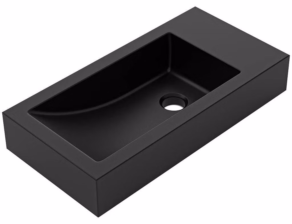 CERANO - Lavabo in marmo colato Sofia - con troppopieno - nero opaco - 50x25 cm