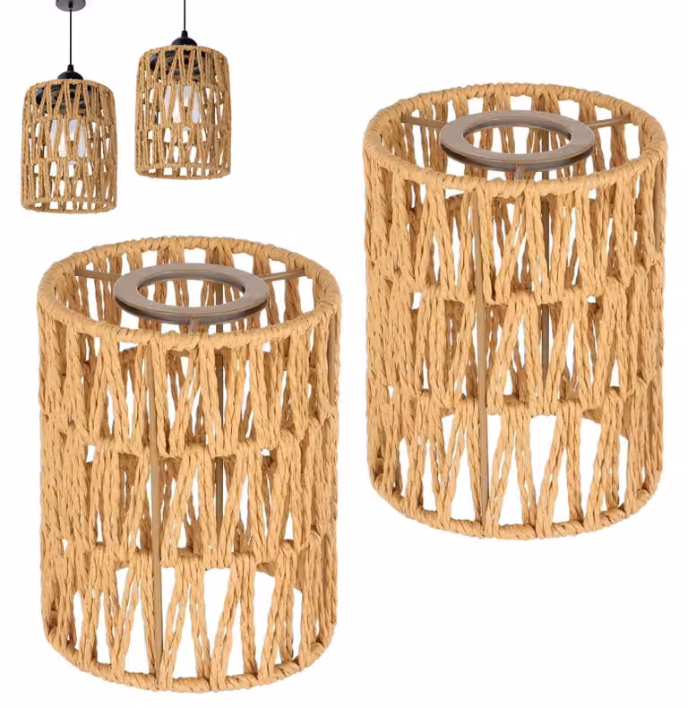 2 paralumi in stile boho, cilindrici, in rattan, adatti per lampade da esterno, paralumi in carta, ideali per lampadari a sospensione, plafoniere, lampade a sospensione e lampade da terra