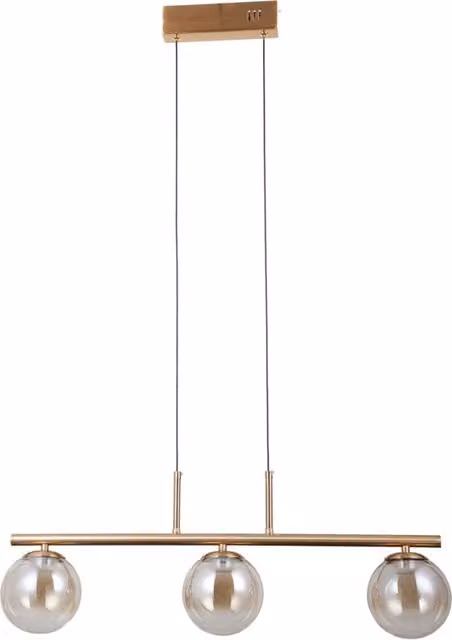 Lampada a sospensione Velada Italux con vetro ambra e finitura oro/ottone, LED 15W, forma a sfera