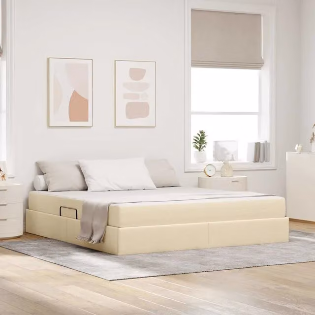 Letto con contenitore e materasso Crema 160 x 200 cm Poliestere 3399674