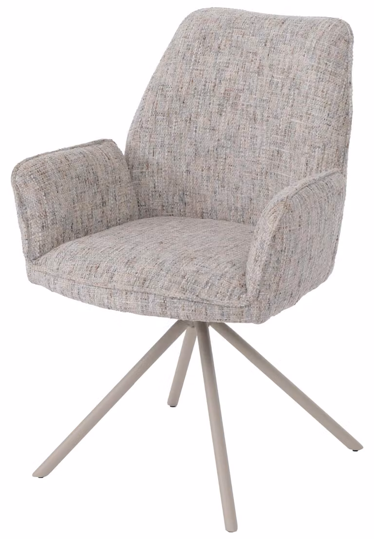 Sedia da pranzo HWC-G67, sedia da cucina, girevole, con sistema di auto-regolazione, rivestita in tessuto chenille (410g/m²), struttura color crema, seduta beige-grigio chiaro