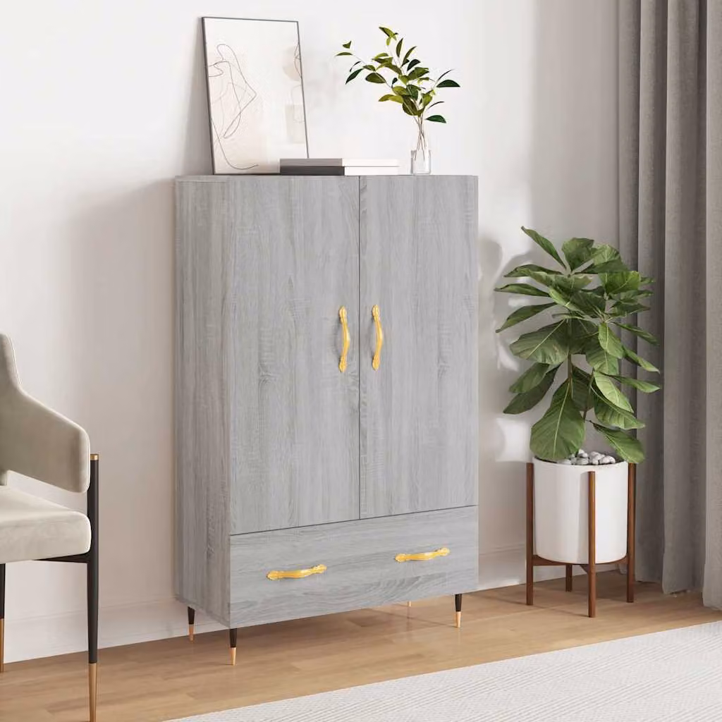 Credenza moderna vidaXL in legno multistrato e metallo, Grigio Sonoma, L: 69,5 cm, P: 31 cm, H: 115 cm