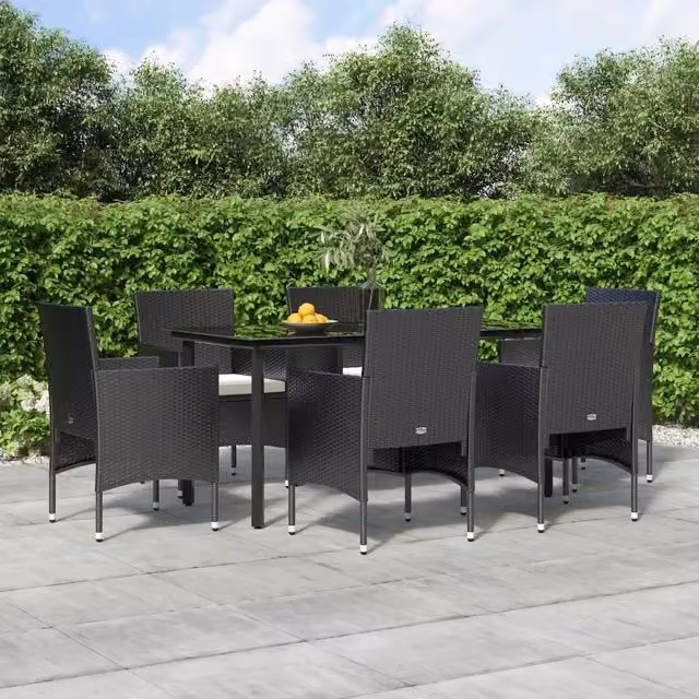 Set da Pranzo da Giardino 7 pz con Cuscini Nero 3156601
