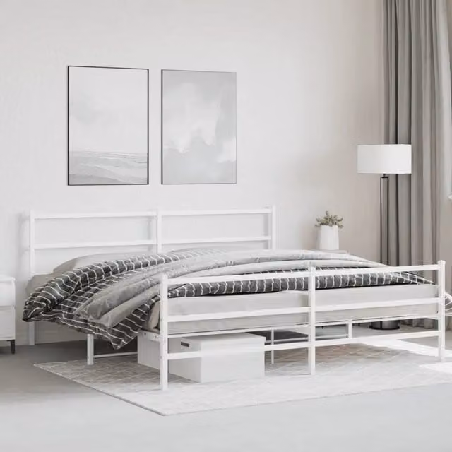 Giroletto con Testiera e Pediera-Struttura Letto Metallo Bianco 183x213 cm 437132