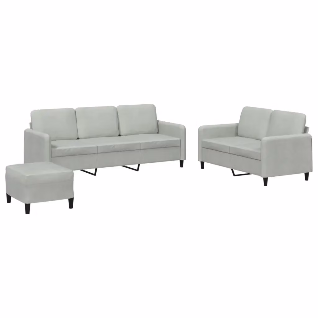 Set di divani 3 pezzi vidaXL in velluto grigio con pouf e cuscini per soggiorno moderno – 2