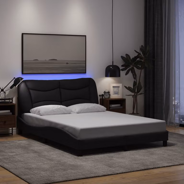 vidaXL Giroletto Hvar Nero con LED e porta USB senza materasso L: 200 cm, P: 120 cm