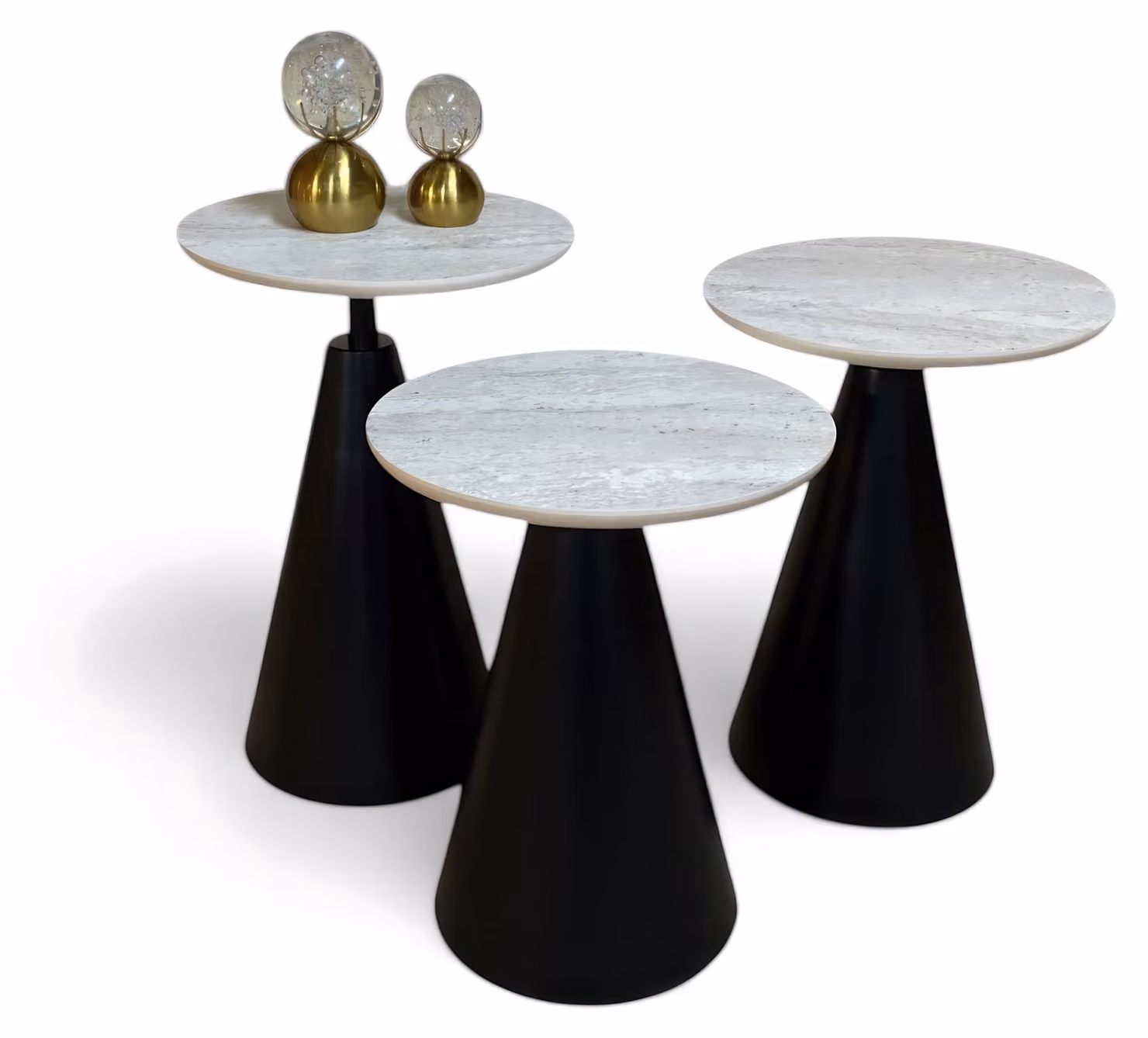 Tavolini decorativi con piano rotondo e struttura a base conica