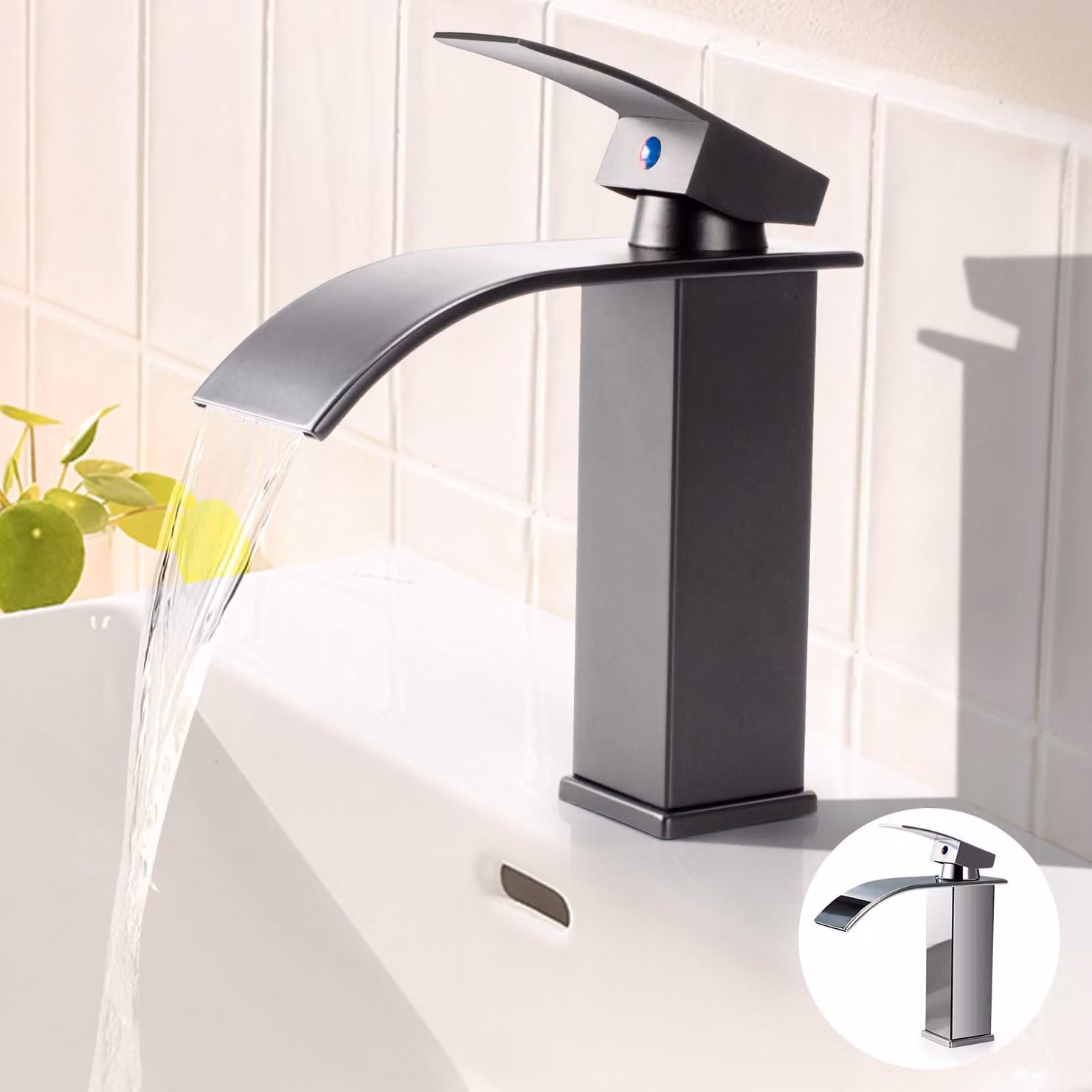 Rubinetto a cascata moderno per lavabo, colore grigio
