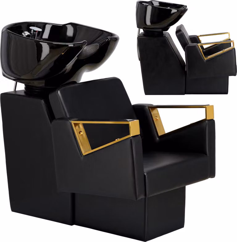 Lavatesta per parrucchiere e barbiere Tomas Gold con vasca basculante in Vetroceramica, rubinetteria completa e doccetta per salone
